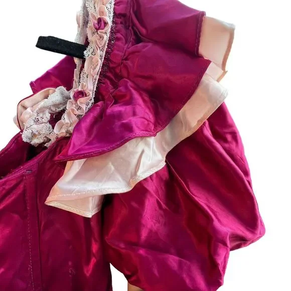 Vintage Gunne‎ Sax Burgundy Satin Pink Lace Short Puff Sleeve Maxi Dress No Size - Picture 15 of 16